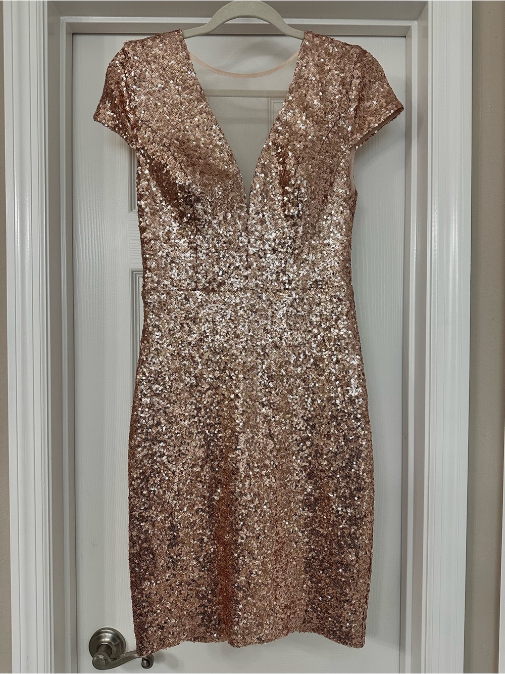 Bisou Bisou Rose Gold Sequin V-Neck Dress